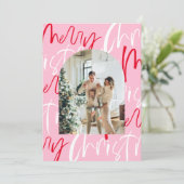 Rood en Roze Vrolijk Kerstmis Kaart (Staand voorkant)