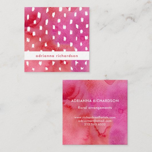 Rood en roze Waterverf met Stippen Vierkante Visitekaartje (Voorkant / Achterkant)