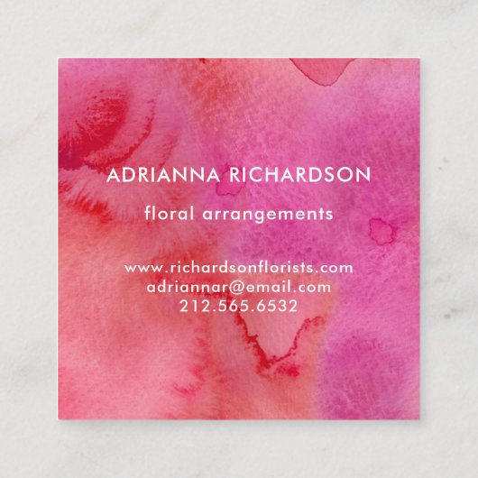 Rood en roze Waterverf met Stippen Vierkante Visitekaartje (Achterkant)