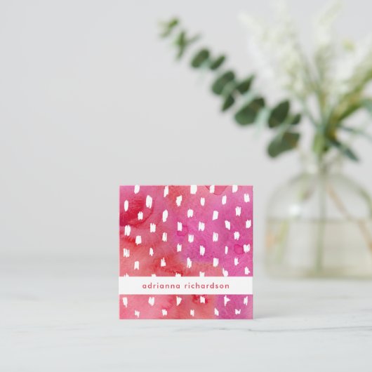 Rood en roze Waterverf met Stippen Vierkante Visitekaartje (Staand voorkant)
