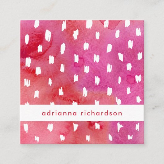 Rood en roze Waterverf met Stippen Vierkante Visitekaartje (Voorkant)