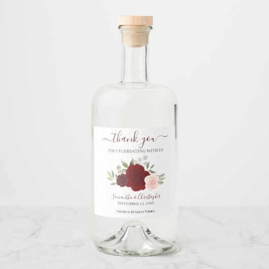 Rood en roze Waterverf Rozen Weddenschap Bedankt Likeurfles Etiket (Voorkant)