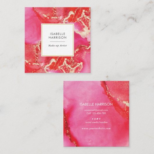 Rood en roze waterverf visitekaartje (Voorkant / Achterkant)