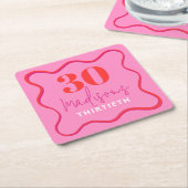 Rood en Roze Wave Border 30e verjaardag Kartonnen Onderzetters (Schuin)