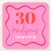 Rood en Roze Wave Border 30e verjaardag Kartonnen Onderzetters (Voorkant)