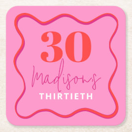 Rood en Roze Wave Border 30e verjaardag Kartonnen Onderzetters