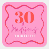 Rood en Roze Wave Border 30e verjaardag Vierkante Sticker (Voorkant)