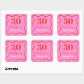Rood en Roze Wave Border 30e verjaardag Vierkante Sticker (Vel)