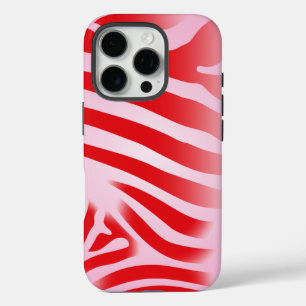 Rood- en roze zebraafdrukstrepen iPhone 16 pro hoesje