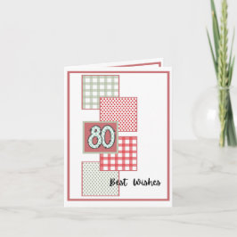 Rood en salie stippen en Gingham - 80ste verjaarda Kaart