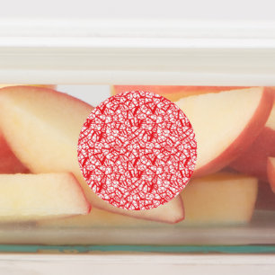 Rood en sinaasappel inpakpapier met een geometrisc labels