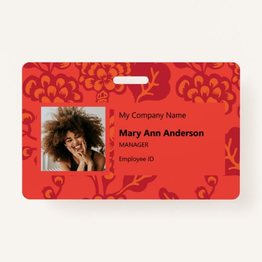 Rood en Sinaasappel Levendig en gedurfd Bloempatro Badge (Voorkant)