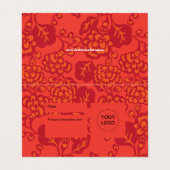 Rood en Sinaasappel Levendig, Vet Bloempatroon Tek Visitekaartje (Buitenkant ongevouwen)