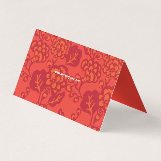 Rood en Sinaasappel Levendig, Vet Bloempatroon Tek Visitekaartje (Achterkant)