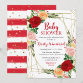 Rood en sinaasappel Rozen & Goud Lijst Baby shower Kaart (Voorkant / Achterkant)