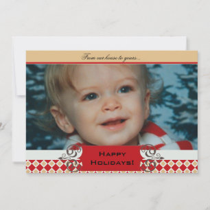 Rood- en Tan Argyle Holiday-fotokaart Feestdagenkaart