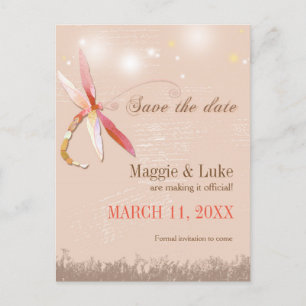 Rood en Tan Dragonfly Weddenschap Opslaan Datum Aankondigingskaart