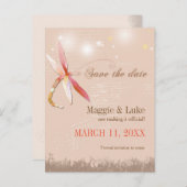 Rood en Tan Dragonfly Weddenschap Opslaan Datum Aankondigingskaart (Voorkant / Achterkant)