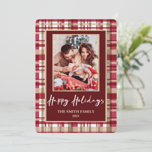 Rood- en Tan-fotokerstmis Feestdagenkaart (Staand voorkant)