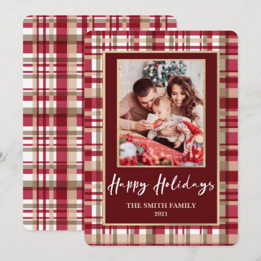 Rood- en Tan-fotokerstmis Feestdagenkaart (Voorkant / Achterkant)