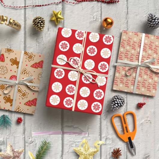 Rood en Tan Kerstmis set van 3 Inpakpapier Vel