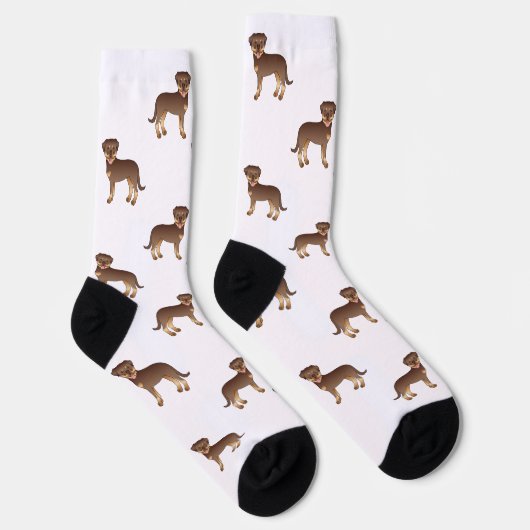 Rood en Tan Rottweiler Cute Cartoon Dog Patroon Sokken (Rechts)