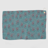 Rood en Teal Vierkant Plezier Golfhanddoek (Horizontaal)