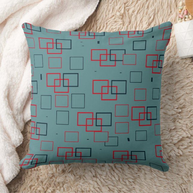 Rood en Teal Vierkant Plezier Kussen (Deken)