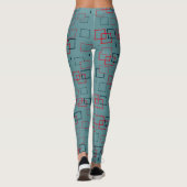 Rood en Teal Vierkant Plezier Leggings (Achterkant)