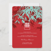 Rood en Turquoise Bamboo Leaves Zen Chinese Weddin Kaart (Achterkant)
