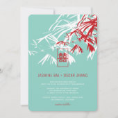 Rood en Turquoise Bamboo Leaves Zen Chinese Weddin Kaart (Voorkant)