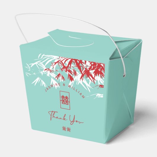 Rood en Turquoise Bamboo trekt Chinees huwelijk ui Bedankdoosjes (Achterkant)