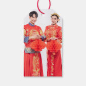 Rood en Turquoise Bamboo trekt Chinees huwelijk ui Cadeaulabel (Achterkant)