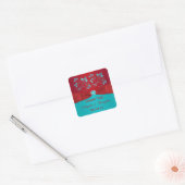 Rood en Turquoise Bloemen Bruiloft Favor Sticker (Envelop)