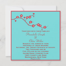 Rood en Turquoise Floral Lesbian Wedding Kaart