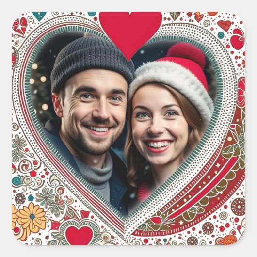 rood en turquoise harten Lijst Vierkante Sticker (Voorkant)