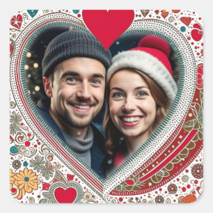  rood en turquoise harten Lijst Vierkante Sticker