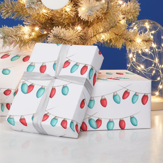 Rood- en Turquoise-kerstlampjes gevild Cadeaupapier (Feestdagen)
