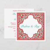 Rood- en Turquoise  Lijst huwelijksuitnodiging Kaart (Voorkant / Achterkant)