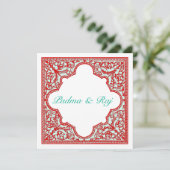 Rood- en Turquoise  Lijst huwelijksuitnodiging Kaart (Staand voorkant)