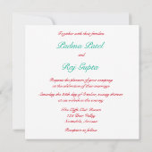 Rood- en Turquoise  Lijst huwelijksuitnodiging Kaart (Achterkant)