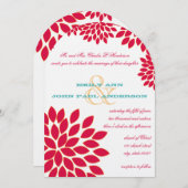 Rood en Turquoise Modern Floral Chrysanthemum Kaart (Voorkant / Achterkant)