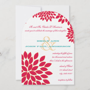 Rood en Turquoise Modern Floral Chrysanthemum Kaart
