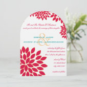 Rood en Turquoise Modern Floral Chrysanthemum Kaart (Staand voorkant)
