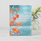 Rood- en Turquoise Poppy Floral Wedding Kaart (Staand voorkant)