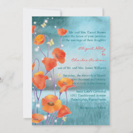 Rood- en Turquoise Poppy Floral Wedding Kaart