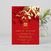 Rood en Turquoise Zen Bamboo trekt Chinees huwelij Folie Uitnodiging (Staand Voorkant)