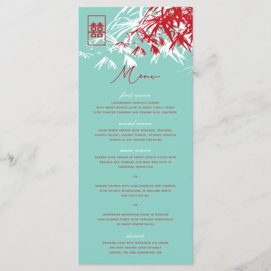 Rood en Turquoise Zen Bamboo trekt Chinees huwelij Menu (Voorkant)