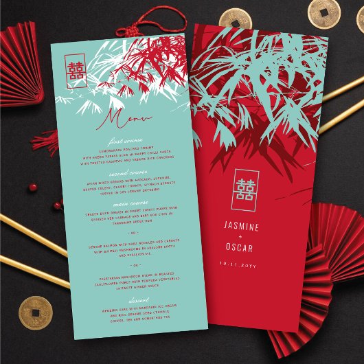 Rood en Turquoise Zen Bamboo trekt Chinees huwelij Menu