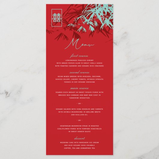 Rood en Turquoise Zen Bamboo trekt Chinees huwelij Menu (Voorkant)
